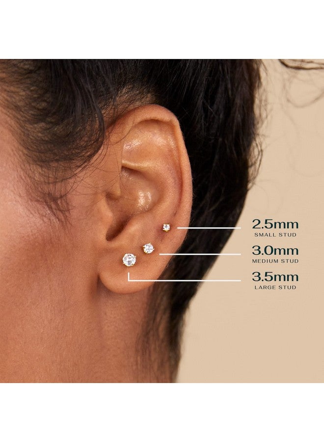 بافوا أقراط باڤوي النسائية المطلية بذهب عيار 14 قيراطًا، مرصعة بزركونيا مكعب، ومسطحة الظهر، من الفضة الإسترلينية عيار 925 | أقراط غضروفية | مجوهرات ثقب حلزونية | أقراط صغيرة مرصعة للنساء - Image 1