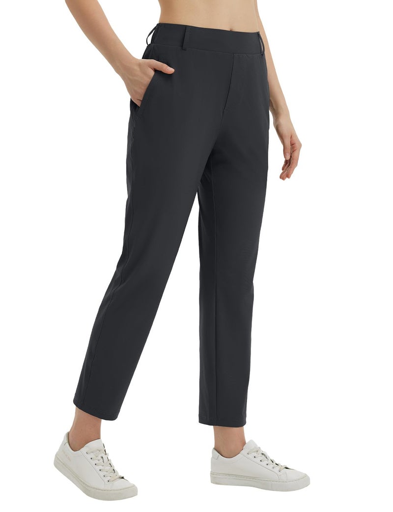 baleaf Women's Pants with Pockets Belt Loops High Waisted Golf Travel Business Casual Dressy Slacks Stretch UPF 50+ Black M - Image 1