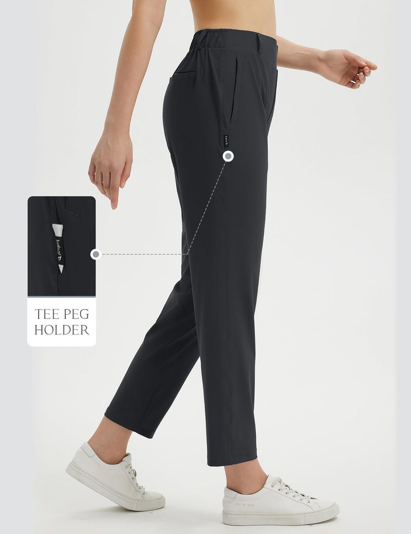 baleaf Women's Pants with Pockets Belt Loops High Waisted Golf Travel Business Casual Dressy Slacks Stretch UPF 50+ Black M - Image 4