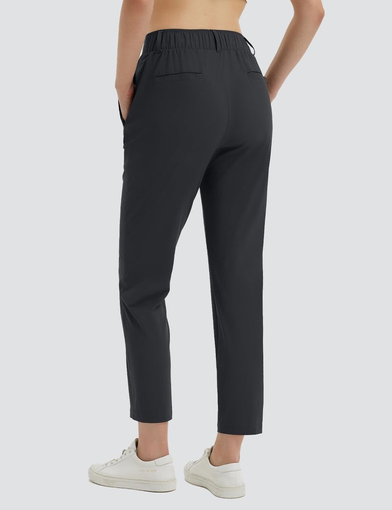 baleaf Women's Pants with Pockets Belt Loops High Waisted Golf Travel Business Casual Dressy Slacks Stretch UPF 50+ Black M - Image 2
