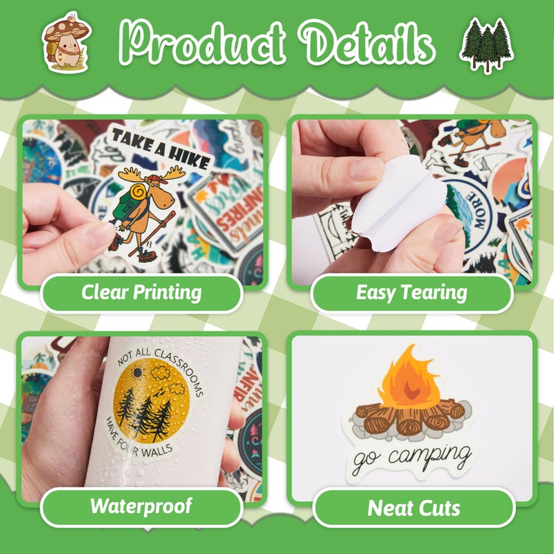Robmoda 100 Pcs Outdoor Adventure Hiking Camping Adults Stickers for Water Bottle, Waterproof Vinyl Wilderness Nature Travel Wildlife Laptop Decals, Summer Camp Sticker for Teens Girls Boys Kids - Image 3