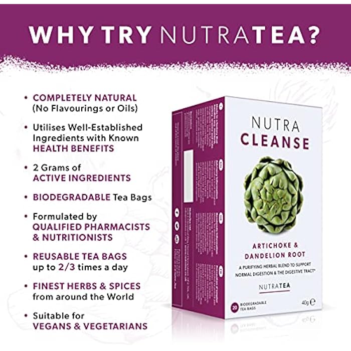 Nutra Tea NUTRACLEANSE - Detox Tea | Colon Cleanse Tea | Constipation Teabags - Full Body Detox Cleanse – Includes Dandelion Root & Burdock Root - 20 Individually Wrapped Bags - Herbal Teas (1 Pack) - Image 3