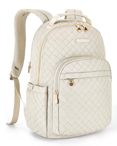 LIGHT FLIGHT Travel Laptop Backpack Women, 15.6 Inch Laptop Backpack with USB Charging Hole Water Resistant Casual Daypack Computer Backpack for Work, Beige - Image 1