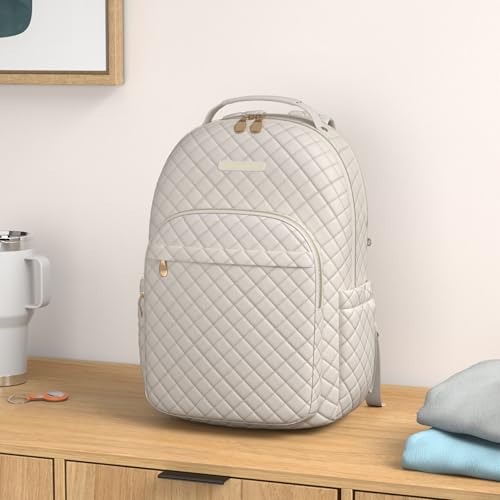 LIGHT FLIGHT Travel Laptop Backpack Women, 15.6 Inch Laptop Backpack with USB Charging Hole Water Resistant Casual Daypack Computer Backpack for Work, Beige - Image 2