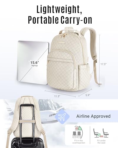 LIGHT FLIGHT Travel Laptop Backpack Women, 15.6 Inch Laptop Backpack with USB Charging Hole Water Resistant Casual Daypack Computer Backpack for Work, Beige - Image 5