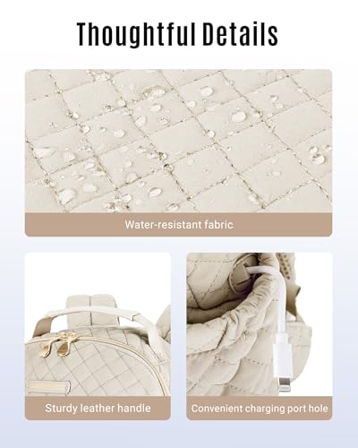 LIGHT FLIGHT Travel Laptop Backpack Women, 15.6 Inch Laptop Backpack with USB Charging Hole Water Resistant Casual Daypack Computer Backpack for Work, Beige - Image 4
