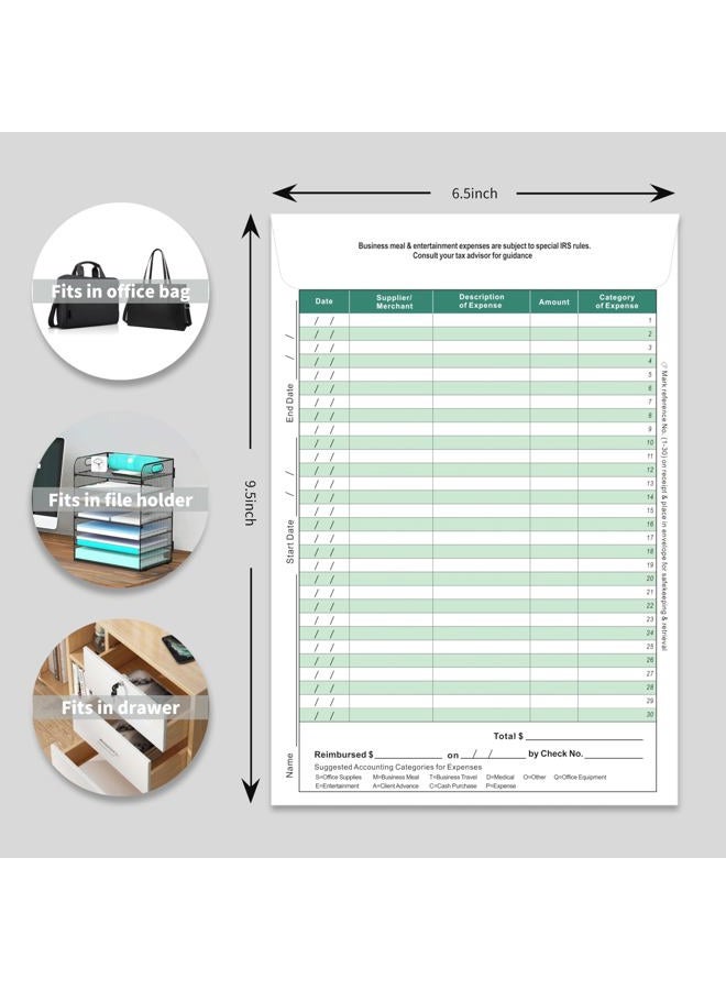 YvnShine Expense Envelope & Receipts Organizer (12pack), Auto Mileage,Business Expense Tracker, Business Expense Record Log Organizer Envelope (Green) - Image 4