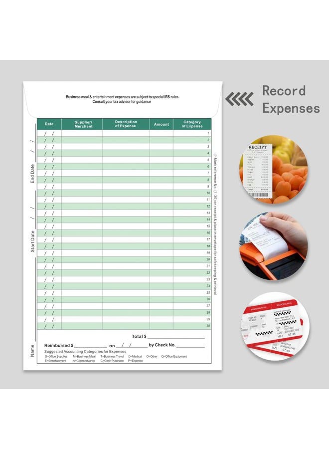 YvnShine Expense Envelope & Receipts Organizer (12pack), Auto Mileage,Business Expense Tracker, Business Expense Record Log Organizer Envelope (Green) - Image 3