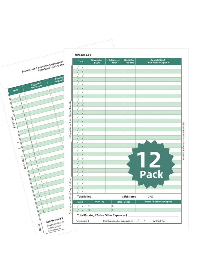 YvnShine Expense Envelope & Receipts Organizer (12pack), Auto Mileage,Business Expense Tracker, Business Expense Record Log Organizer Envelope (Green) - Image 1