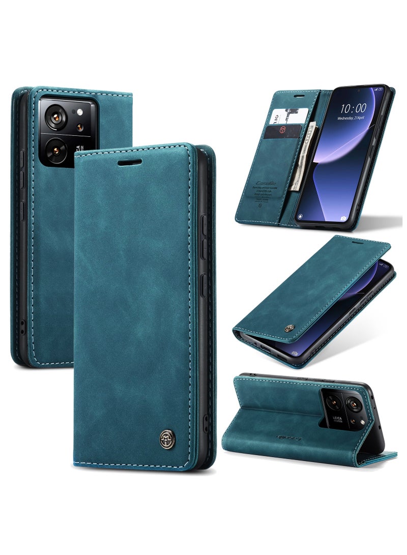 CaseMe Xiaomi 13T/13T pro Case Wallet Case Book Folding Flip Folio Case with Magnetic Kickstand Card Slots Protective Cover - Green - Image 1