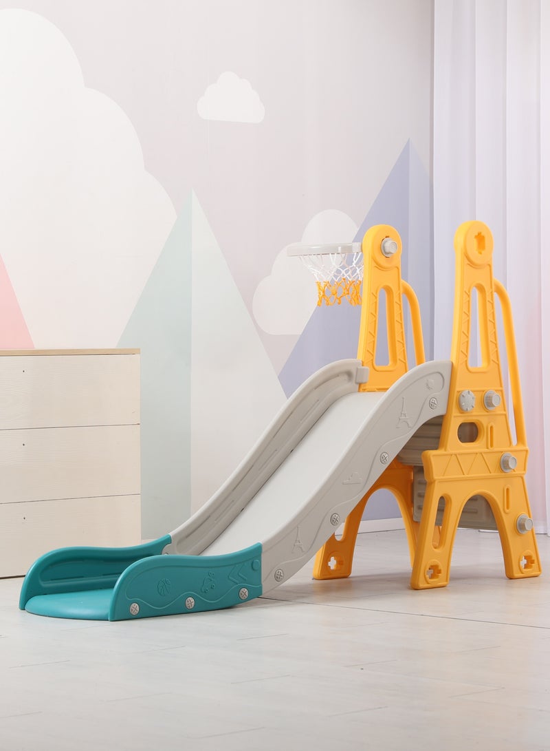 Funz 3 in 1 Kids Play Climber Slide Playset Folding Slide for Toddlers with Basketball Hoops and Ball Slide Indoor and Outdoor for Kids Age 1-5 Years - Image 1