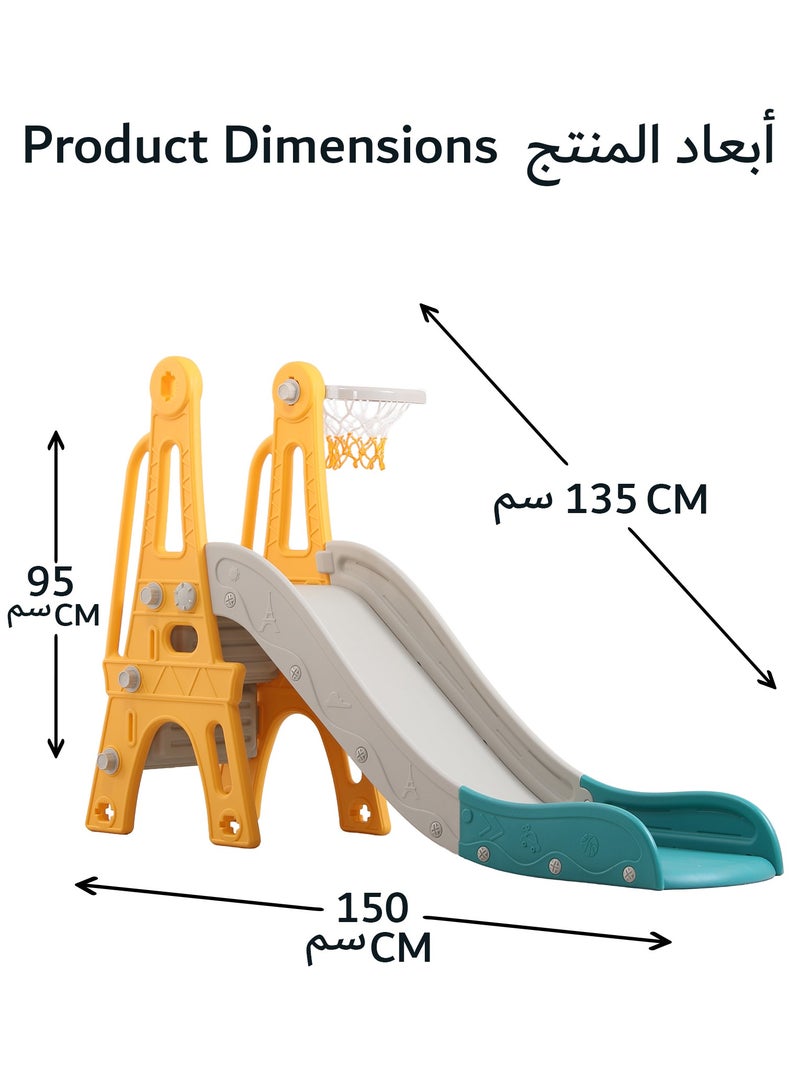 Funz 3 in 1 Kids Play Climber Slide Playset Folding Slide for Toddlers with Basketball Hoops and Ball Slide Indoor and Outdoor for Kids Age 1-5 Years - Image 2