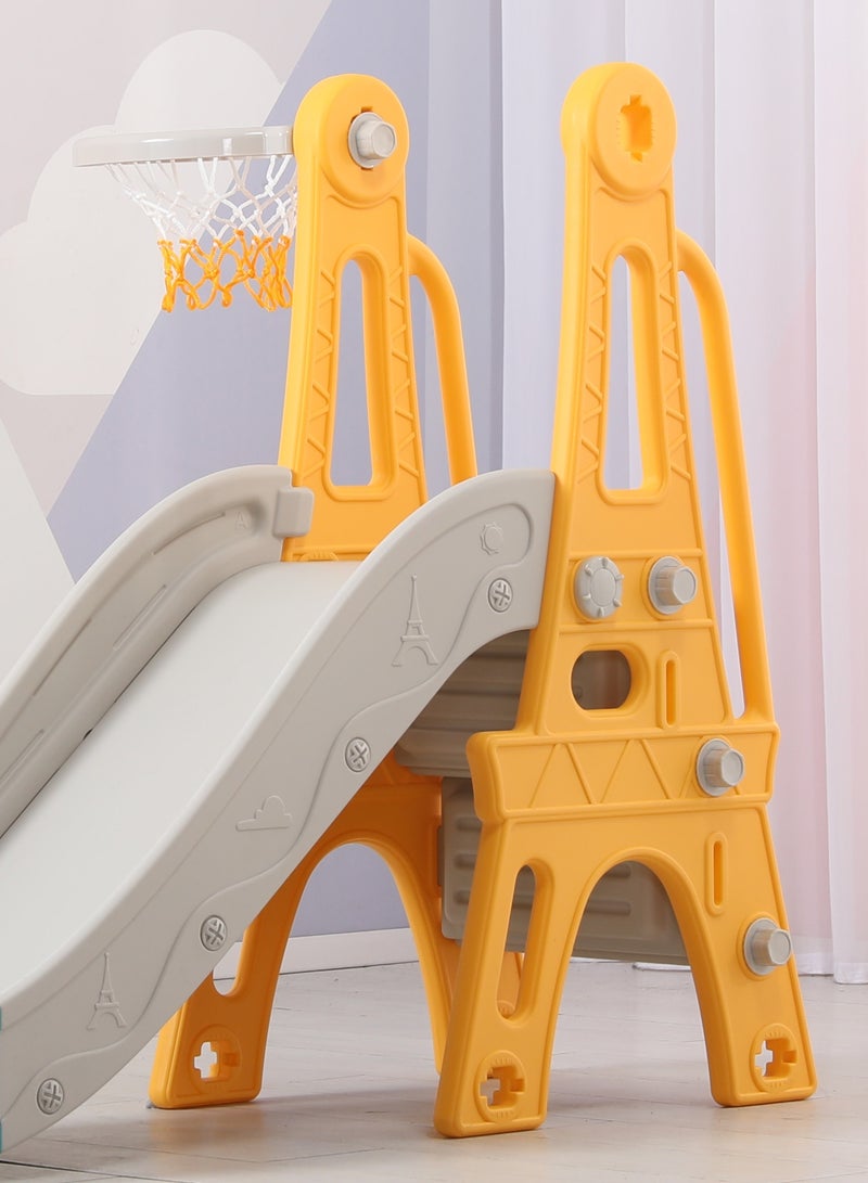 Funz 3 in 1 Kids Play Climber Slide Playset Folding Slide for Toddlers with Basketball Hoops and Ball Slide Indoor and Outdoor for Kids Age 1-5 Years - Image 3