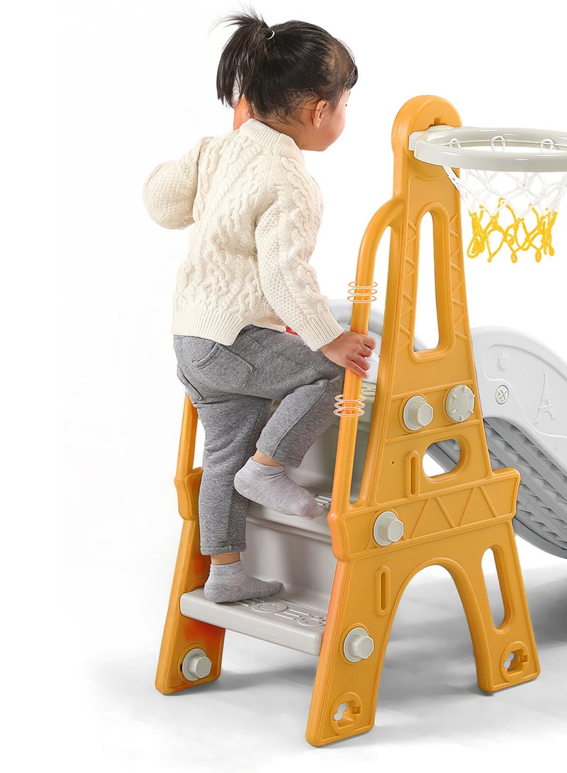 Funz 3 in 1 Kids Play Climber Slide Playset Folding Slide for Toddlers with Basketball Hoops and Ball Slide Indoor and Outdoor for Kids Age 1-5 Years - Image 5