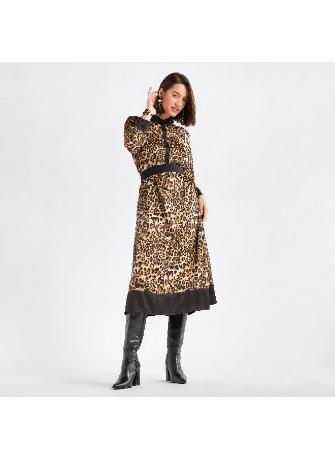FAV - Animal Print Midi Shirt Dress with Long Sleeves - Image 1