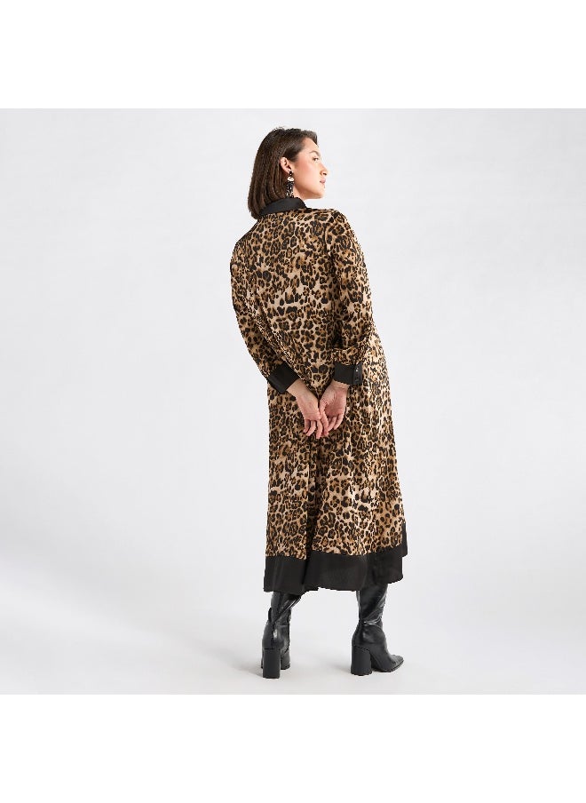 FAV - Animal Print Midi Shirt Dress with Long Sleeves - Image 1