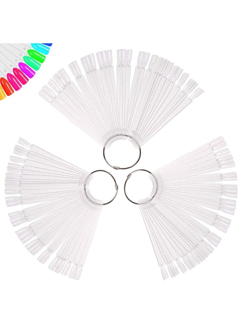 150 Pcs Clear Nail Swatch Sticks with Ring, Fan Shape Nail Art Tips, False Nail Sample Sticks, Nail Practice Color Display, Transparent Board for Nail - Image 1