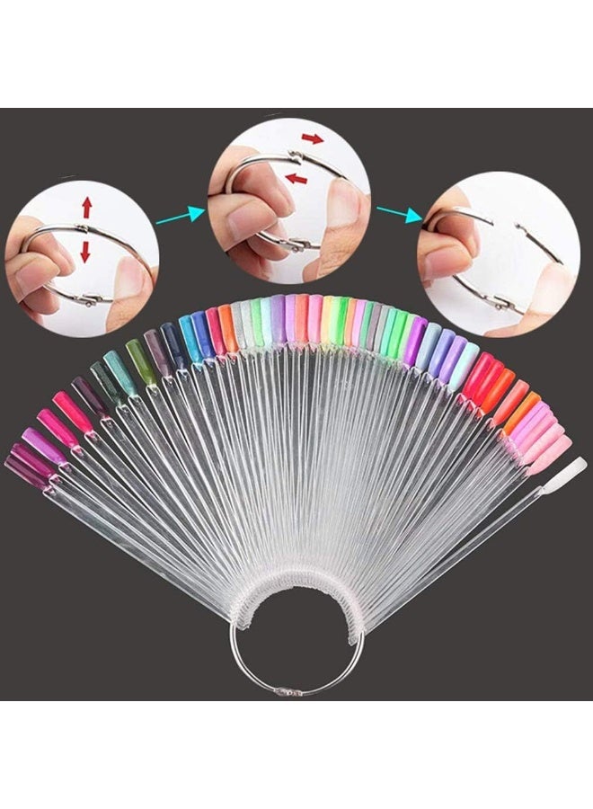 150 Pcs Clear Nail Swatch Sticks with Ring, Fan Shape Nail Art Tips, False Nail Sample Sticks, Nail Practice Color Display, Transparent Board for Nail - Image 4