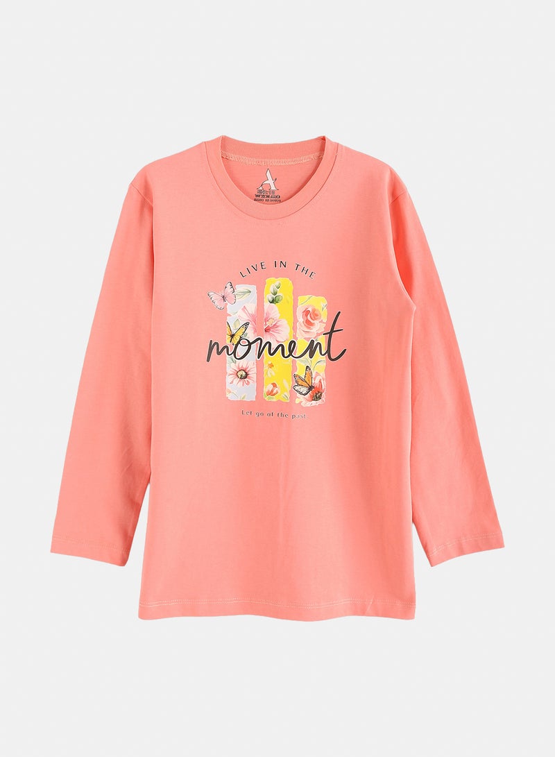 Andora Cotton Printed T-Shirt - Salmon - Image 2
