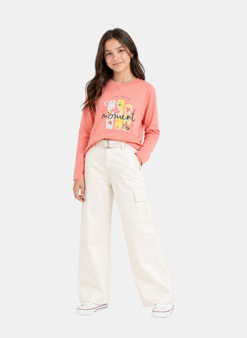 Andora Cotton Printed T-Shirt - Salmon - Image 1