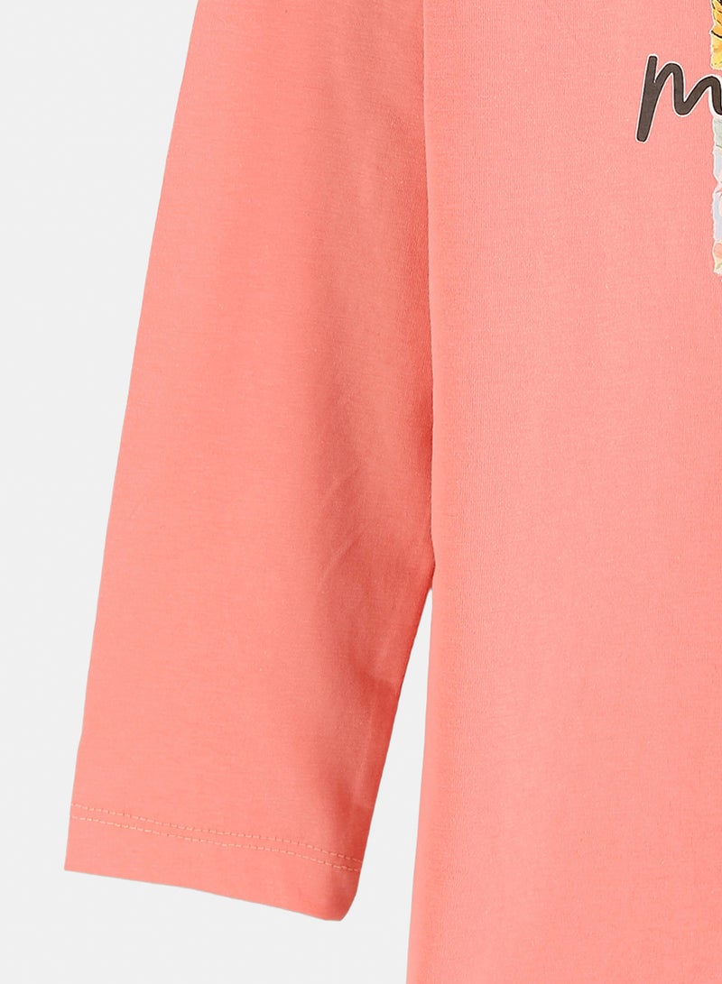 Andora Cotton Printed T-Shirt - Salmon - Image 3