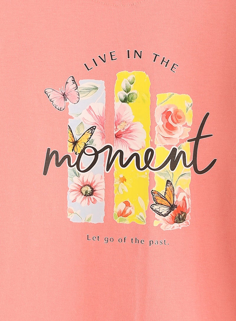 Andora Cotton Printed T-Shirt - Salmon - Image 4