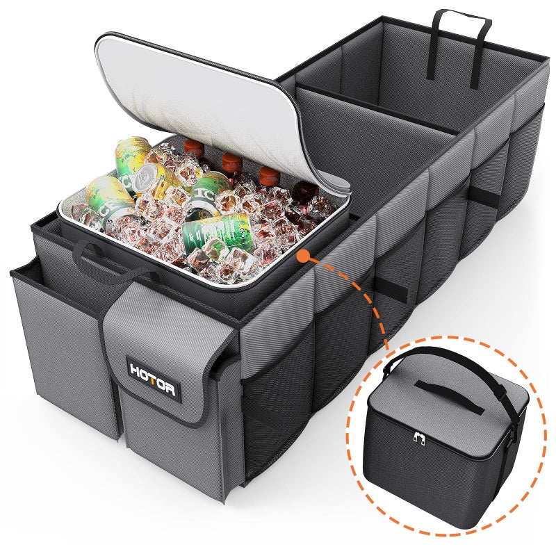 HOTOR Trunk Organizer Sturdy Foldable with Cooler for Car  SUV 3 Compartments Grey 309012601063