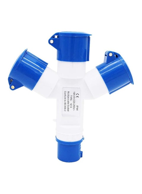 POFET Multifunctional Industrial Socket 16 Amp 3P IP44 380V 3 Way Mains Hookup Splitter-Blue