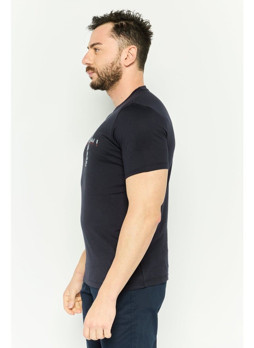 Gazzarrini Men Crew Neck Short Sleeves Graphic Print T-Shirt, Navy Blue  - Image 3