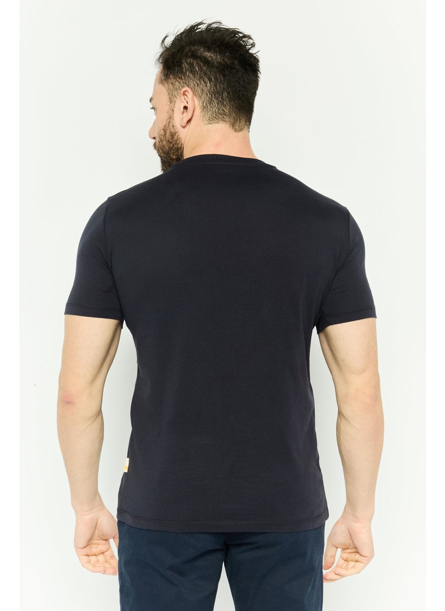 Gazzarrini Men Crew Neck Short Sleeves Graphic Print T-Shirt, Navy Blue  - Image 4