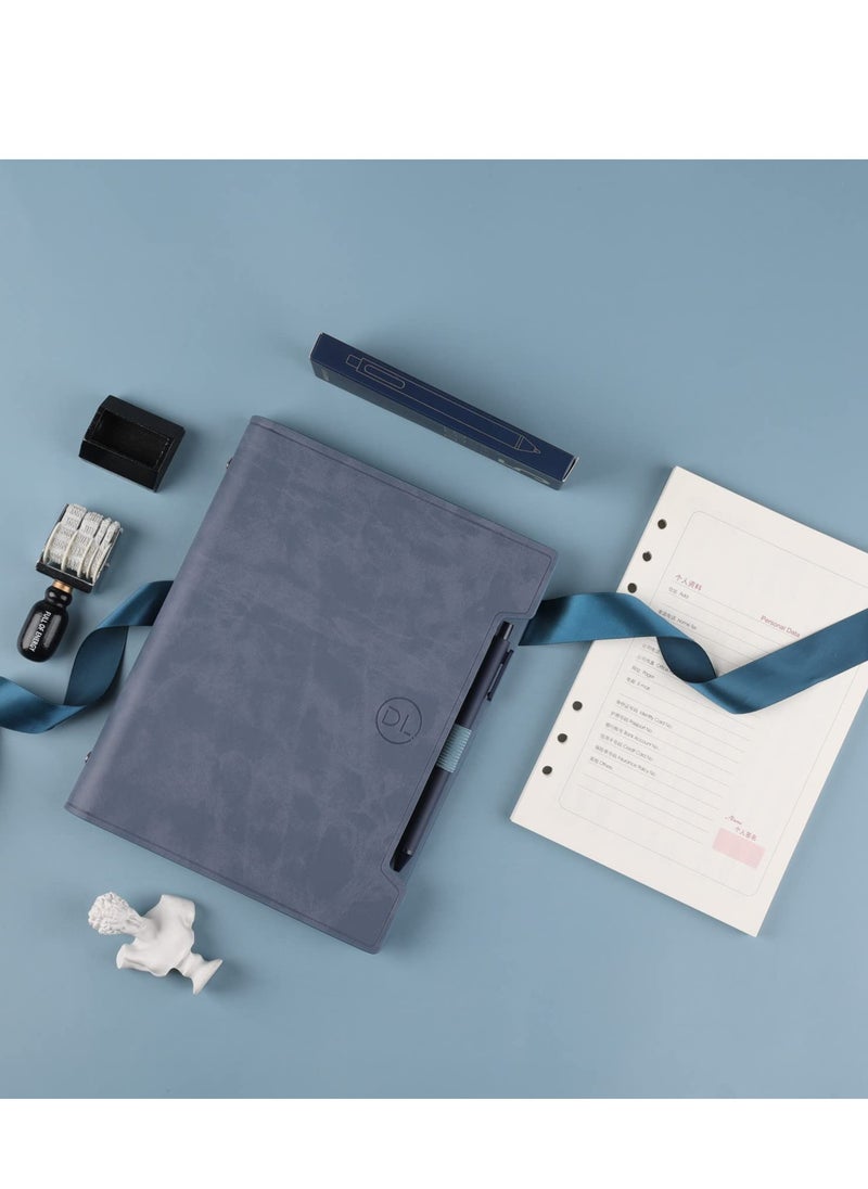 Generic - Classic Leather Journal Notebook Refillable Notebook with Lined Pages Personal Diary Writing Notebook Gifts A5 Business Notebook with Pockets/Pen/Pen Holder (160 Pages Blue) - Image 1