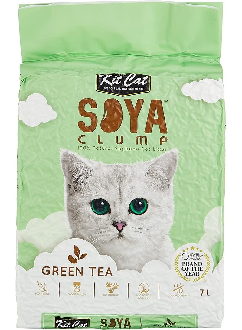 Kit Cat رمل قطط من فول الصويا بنكهة الشاي الأخضر 7 لتر