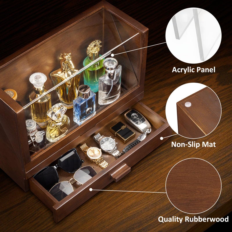 Miratino Cologne Organizer for Men, Wood Cologne Stand with Drawer, Large Capacity Cologne Shelf with Cologne Holder Display - Image 3