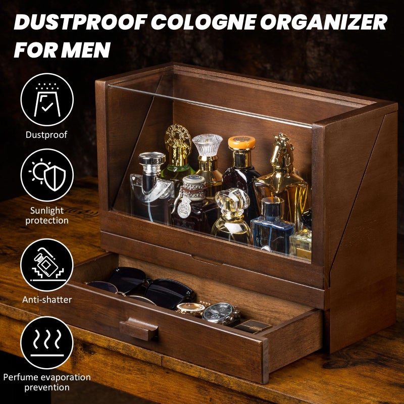 Miratino Cologne Organizer for Men, Wood Cologne Stand with Drawer, Large Capacity Cologne Shelf with Cologne Holder Display - Image 4