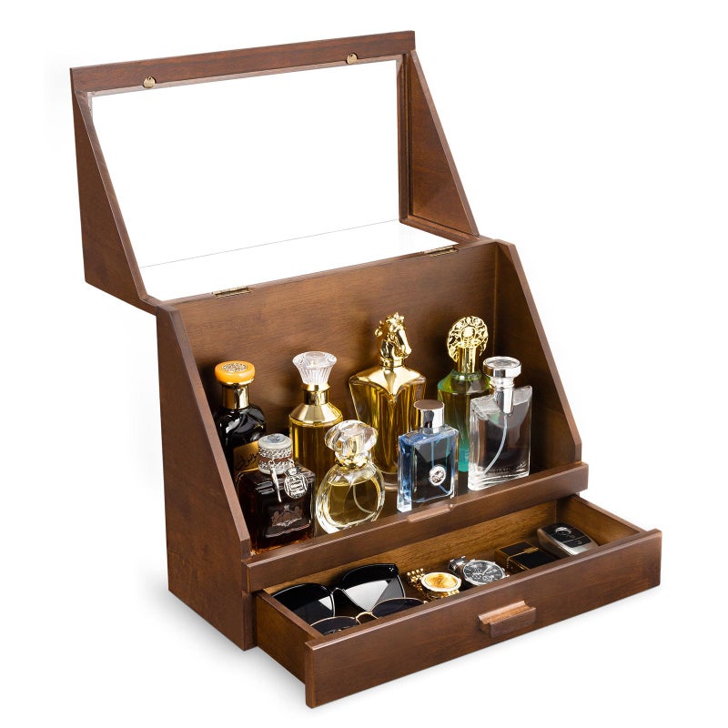 Miratino Cologne Organizer for Men, Wood Cologne Stand with Drawer, Large Capacity Cologne Shelf with Cologne Holder Display - Image 1