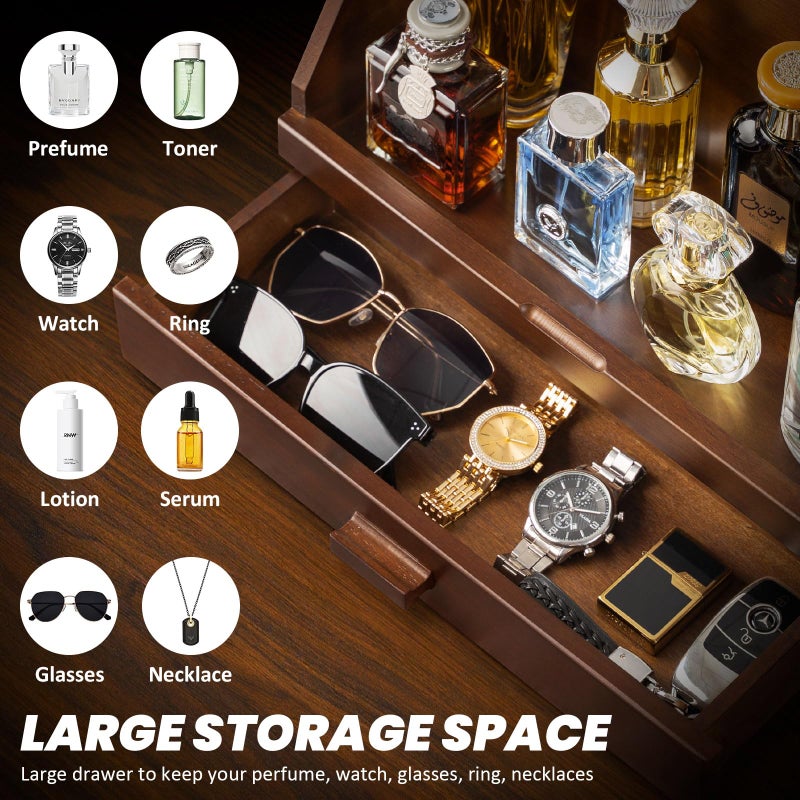 Miratino Cologne Organizer for Men, Wood Cologne Stand with Drawer, Large Capacity Cologne Shelf with Cologne Holder Display - Image 2
