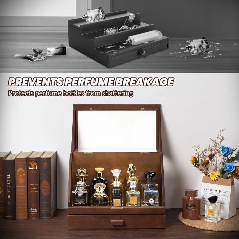 Miratino Cologne Organizer for Men, Wood Cologne Stand with Drawer, Large Capacity Cologne Shelf with Cologne Holder Display - Image 5