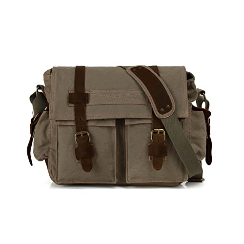 FANDARE Unisex Messenger Bag Canvas Satchel Bag Outdoor Travel Bookbag Commute Work Shoulder Bag 14 inch Laptop Crossbody Bag for Men/Women ArmyGreen - Image 1