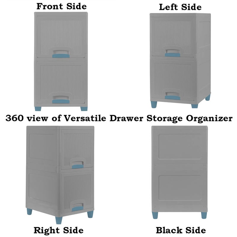 HOLLIO Foldable Plastic Cabinet For Storage Wardrobe For Clothes Plastic Cupboard For Clothes Modular Drawer Storage Chest Of Drawers Organizer Storage Box 3 Layer GREY - Image 2