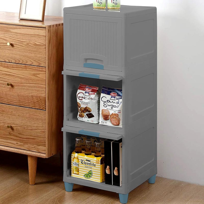 HOLLIO Foldable Plastic Cabinet For Storage Wardrobe For Clothes Plastic Cupboard For Clothes Modular Drawer Storage Chest Of Drawers Organizer Storage Box 3 Layer GREY - Image 1