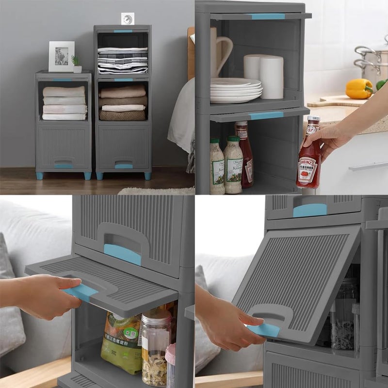 HOLLIO Foldable Plastic Cabinet For Storage Wardrobe For Clothes Plastic Cupboard For Clothes Modular Drawer Storage Chest Of Drawers Organizer Storage Box 3 Layer GREY - Image 5