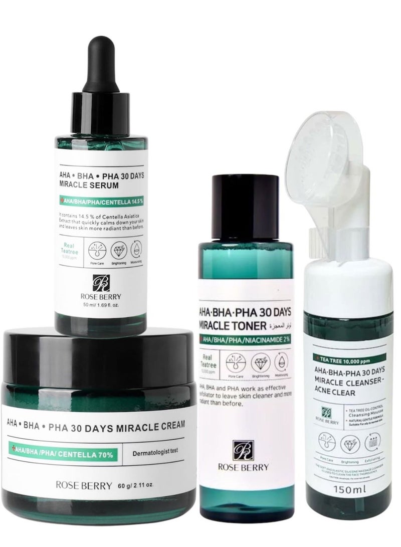 ROSE BERRY AHA • BHA • PHA 30 DAYS MIRACLE SERUM + MIRACLE CREAM +MIRACLE TONER + MIRACLE CLEANSER ACNE CLEAR - Image 1