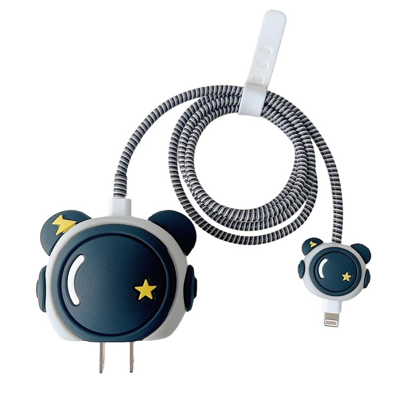 iTronix Cable Protector with 3D Cute Pattern for iPhone Charger only 18W & 20W, Data Line Wire Saver Charging Cable Charger Protective Cable, Full Protection Cover 4 in 1 (Astronaut) - Image 1