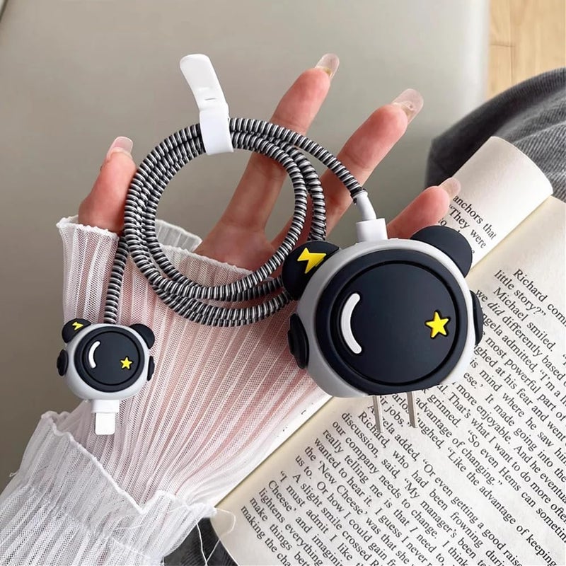 iTronix Cable Protector with 3D Cute Pattern for iPhone Charger only 18W & 20W, Data Line Wire Saver Charging Cable Charger Protective Cable, Full Protection Cover 4 in 1 (Astronaut) - Image 2