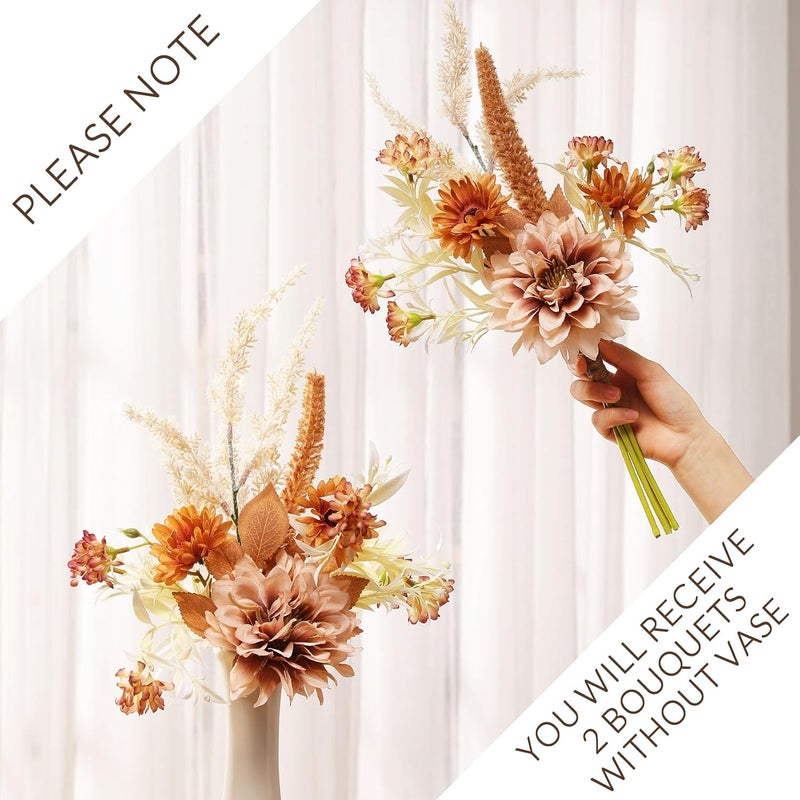 Joeabor Fake Flower Bouquet, Faux Flower Arrangement for Decorating Kitchens, Bedrooms, Bathrooms, Realistic Artificial Flowers Made of Silk & Plastic, Floral Decoration with Dahlia & Small Blossoms - Image 2