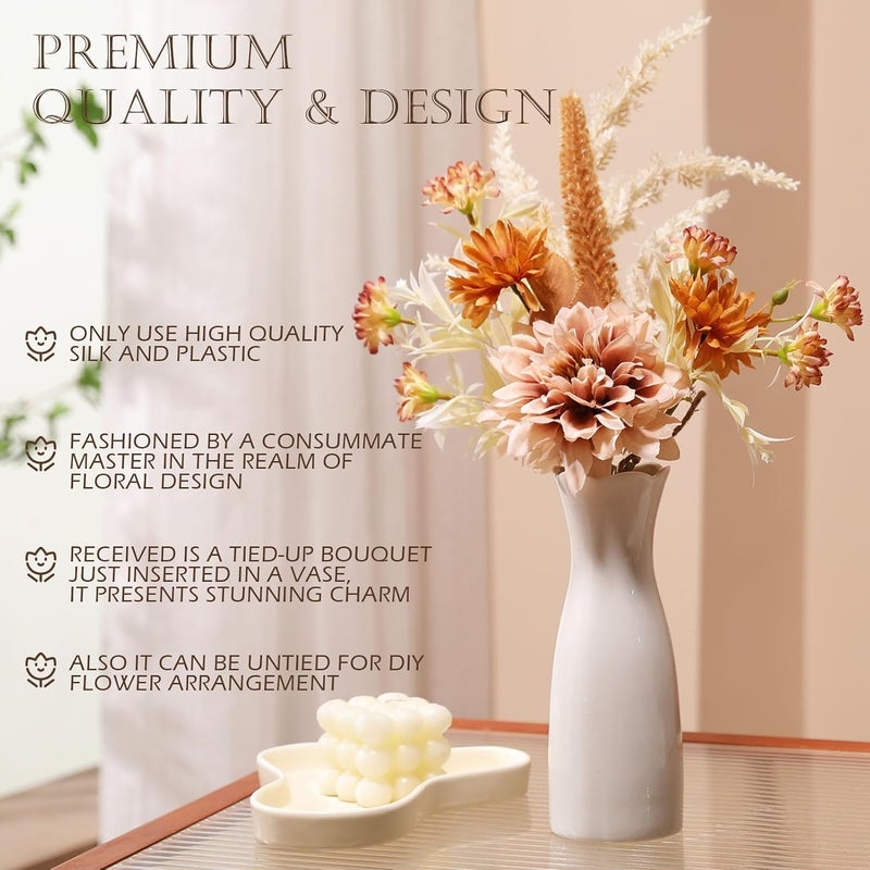 Joeabor Fake Flower Bouquet, Faux Flower Arrangement for Decorating Kitchens, Bedrooms, Bathrooms, Realistic Artificial Flowers Made of Silk & Plastic, Floral Decoration with Dahlia & Small Blossoms - Image 5