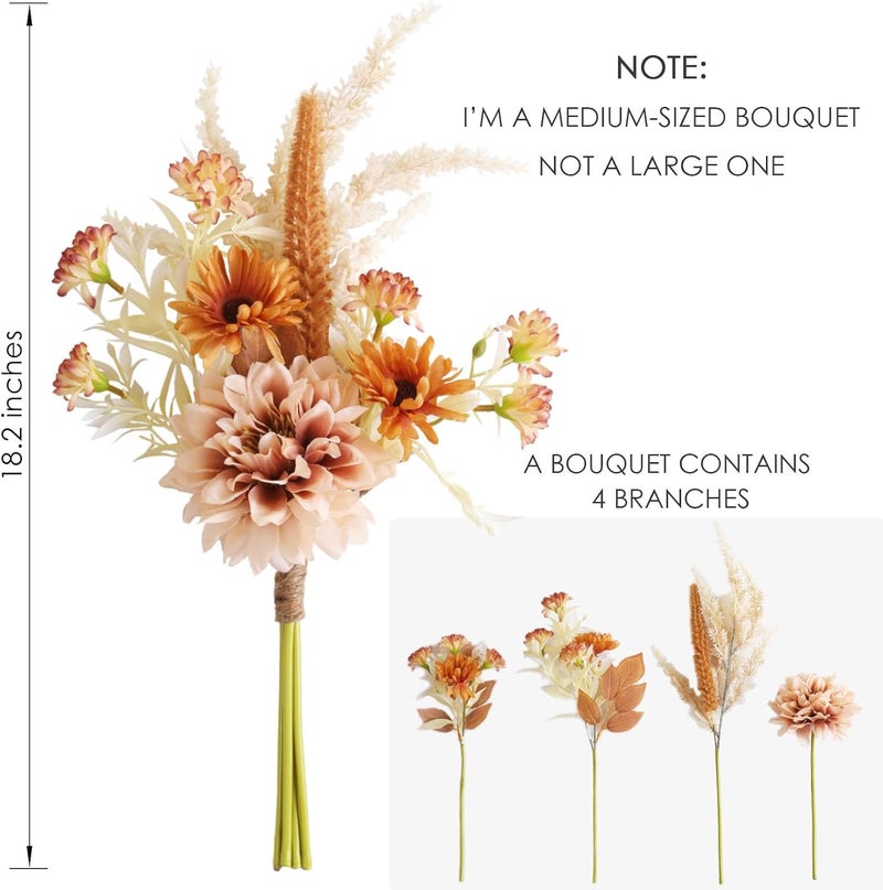 Joeabor Fake Flower Bouquet, Faux Flower Arrangement for Decorating Kitchens, Bedrooms, Bathrooms, Realistic Artificial Flowers Made of Silk & Plastic, Floral Decoration with Dahlia & Small Blossoms - Image 3