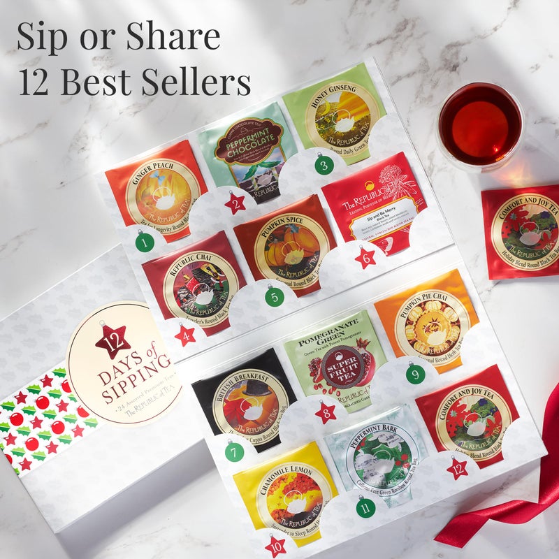 The Republic of Tea - 12 Days of Sipping Holiday Tea Gift Assortment, 24 Tea Bags, Countdown to Christmas Advent Calendar - Image 3
