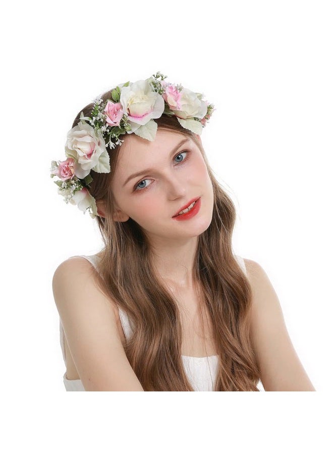 LLinfflr Girl Flower Crown Rose Floral Headband Hair Wreath Flower Headpiece Halo Boho Party Prom Wedding Photos White - Image 2