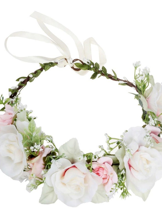 LLinfflr Girl Flower Crown Rose Floral Headband Hair Wreath Flower Headpiece Halo Boho Party Prom Wedding Photos White - Image 1